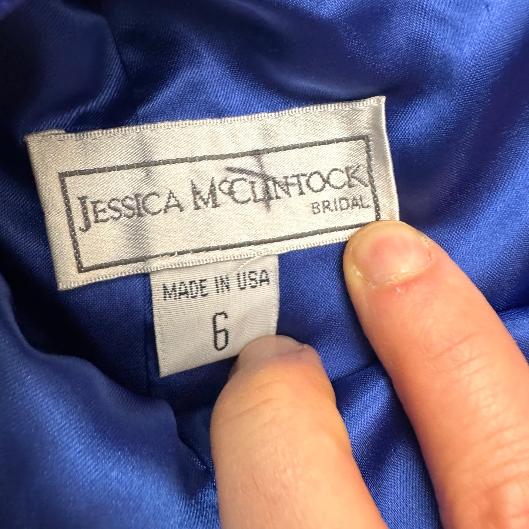 Jessica McClintock VINTAGE Jessica McClintock Dress Womens 6 Mini Cut Out Satin Blue Bow Party 90s Classic Designer Size M / US 6-8 / IT 42-44 - 4 Thumbnail