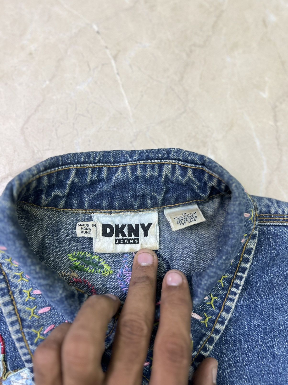DKNY Vintage 1990s DKNY Jeans Embroidered Denim Vest Beaded Boho Size M / US 6-8 / IT 42-44 - 2 Thumbnail