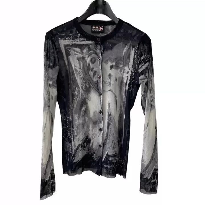 Pre-owned Jean Paul Gaultier 1990s Portrait Mesh Cardigan In Multicolor