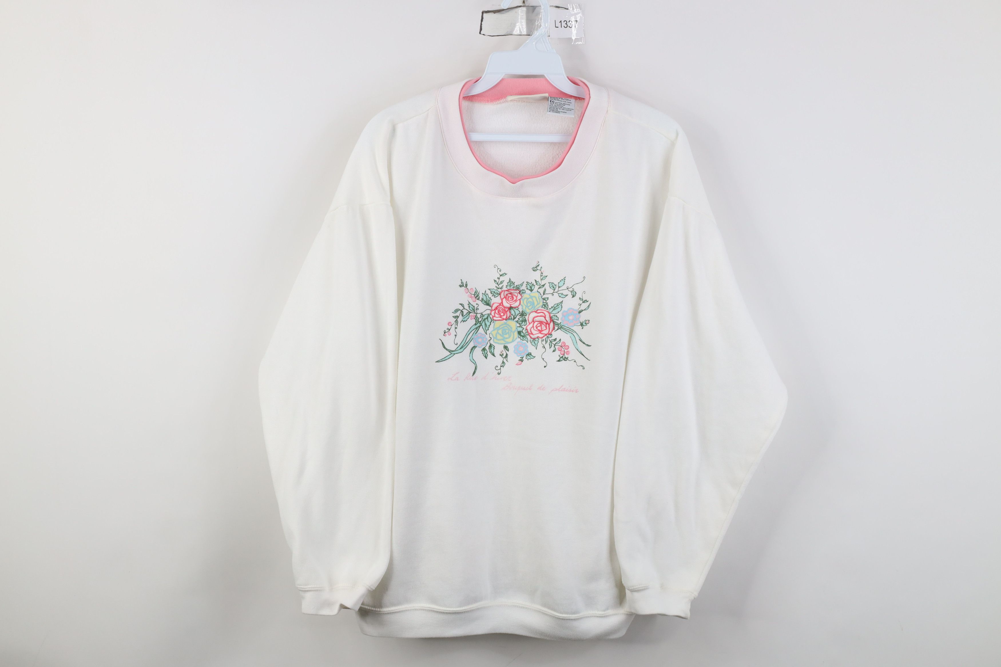 Vintage Vintage 90s Streetwear Floral Layered Sweatshirt White Size XL / US 12-14 / IT 48-50 - 1 Thumbnail