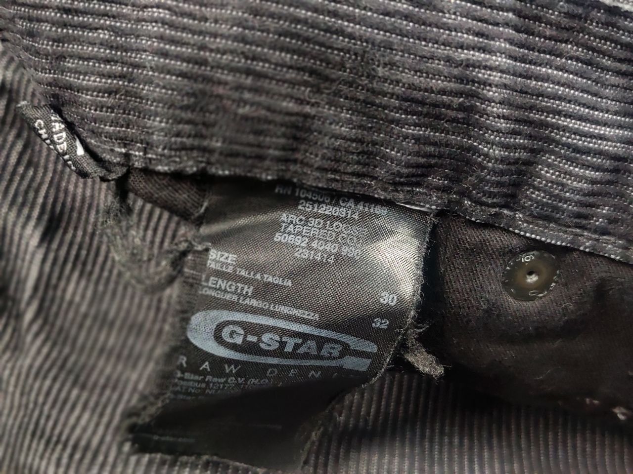 G-Star Vintage G Star Raw Arc 3D Loose Tapered Corduroy Black Pants Size US 30 / EU 46 - 13 Thumbnail