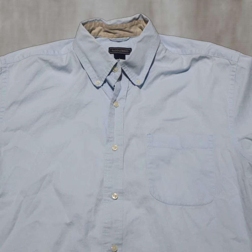 Vintage VINTAGE Saddlebred Men's Shirt Short Sleeve Button-Up Collared Cotton Light Blue Large Size US L / EU 52-54 / 3 - 1 Thumbnail