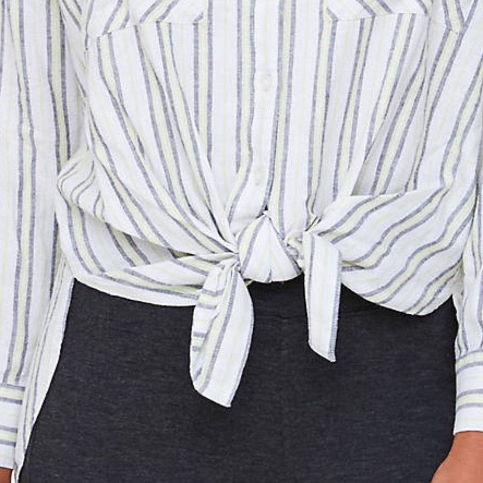 Loft Loft White w/Green Strip Tie Front Shirt Size S / US 4 / IT 40 - 4 Thumbnail