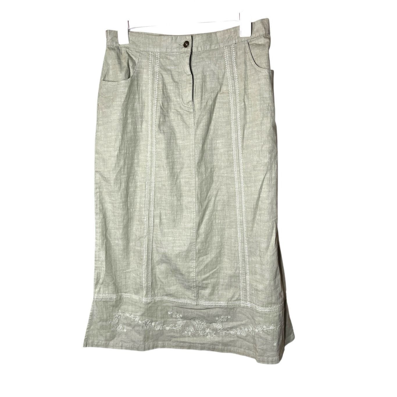 Denim & Co. Vintage Denim & Co Light Green Maxi Skirt Embroidered Hem Si Size 35" - 1 Thumbnail