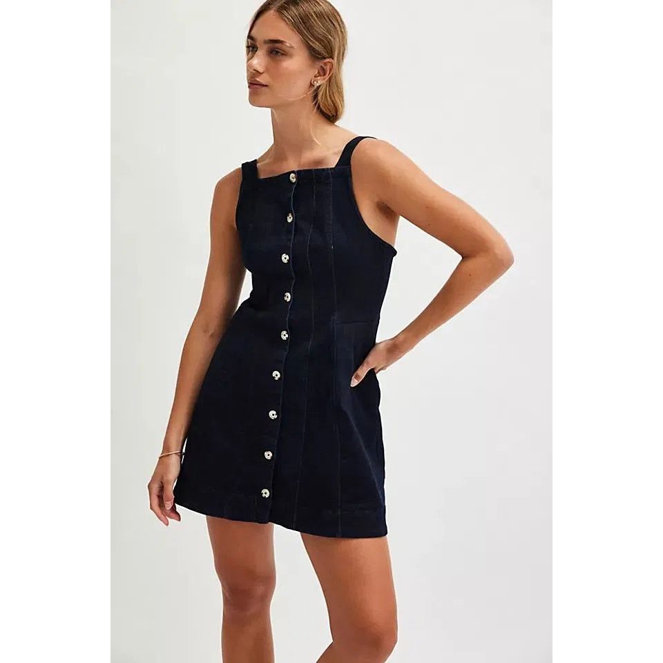 Free People New Gimme More Denim Mini Dress $148 X-LARGE Dark Blue Size XL / US 12-14 / IT 48-50 - 3 Thumbnail