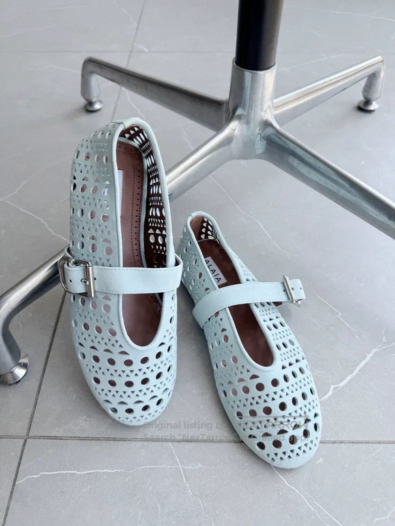 Alaia Alaia Blue Openwork Ballet Shoes, Imported Sheepskin Mater Size US 6.5 / IT 36.5 - 3 Thumbnail