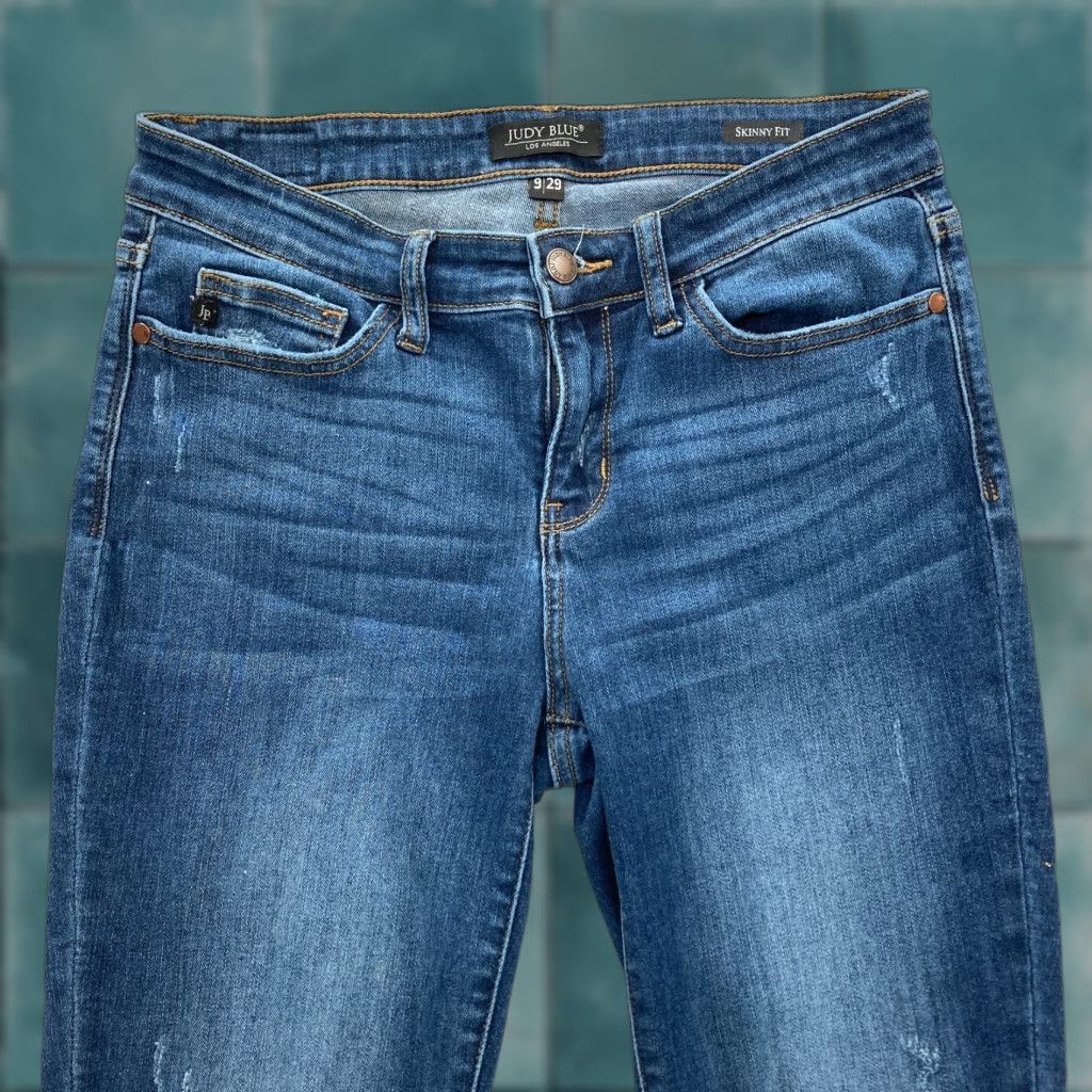 Denime Judy Blue Jeans Women's 9/29 Skinny Fit Cuffed Dark Wash Blue Stretch Denim Jeans Size 29" - 1 Thumbnail