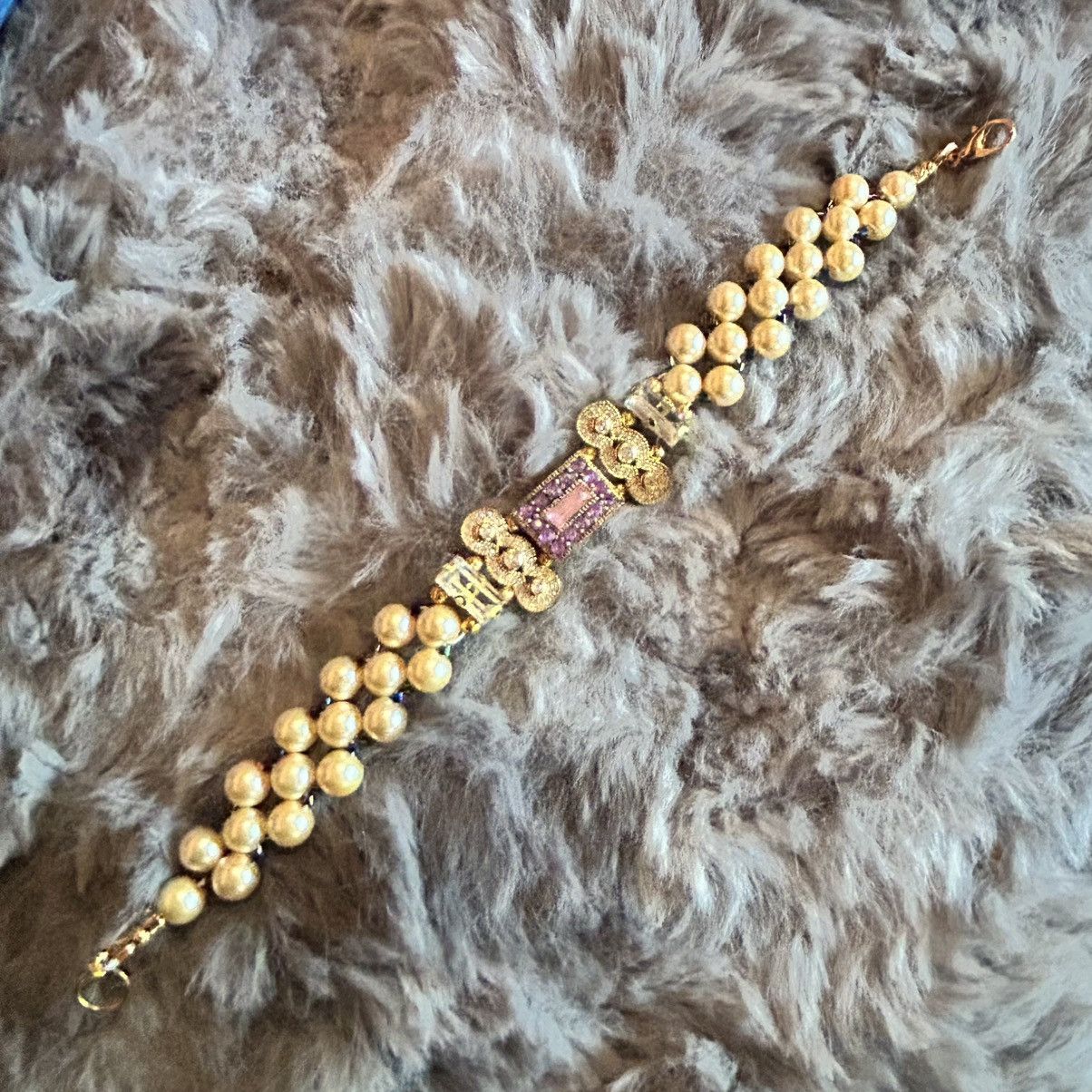 Handmade Handcrafted light champagne Czech glass pearl bracelet Size ONE SIZE - 6 Thumbnail
