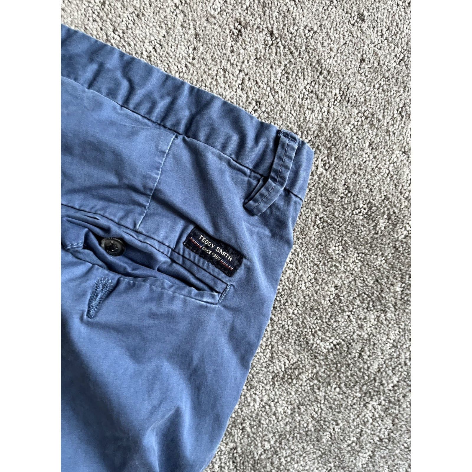 Vintage VINTAGE Teddy Smith Mens Chino Trousers Regular Fit 31x33 5-Pocket Denim Blue Grey Cotton Blend Button Front Casual Mens Pants Size US 31 - 5 Thumbnail