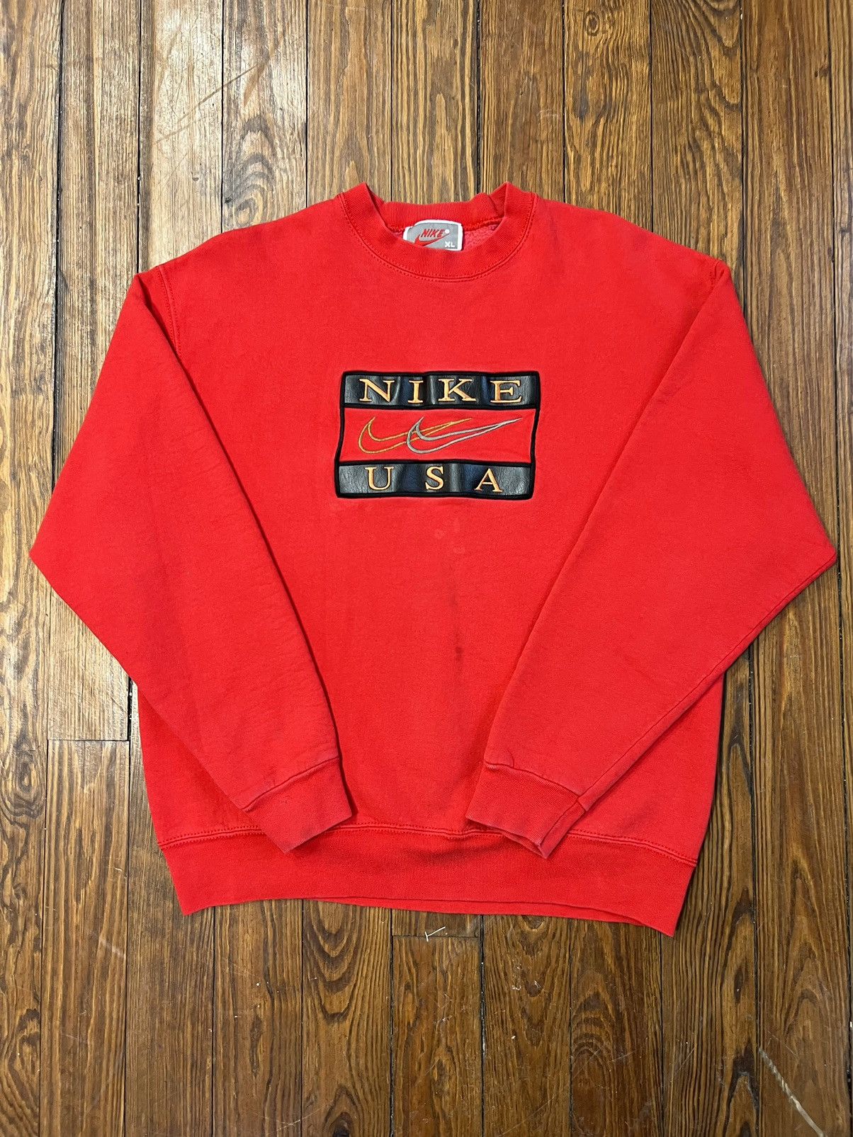 Nike × Vintage Vintage 90s Nike Swoosh Logo Crewneck Sweatshirt Leather Size US XL / EU 56 / 4 - 2 Thumbnail