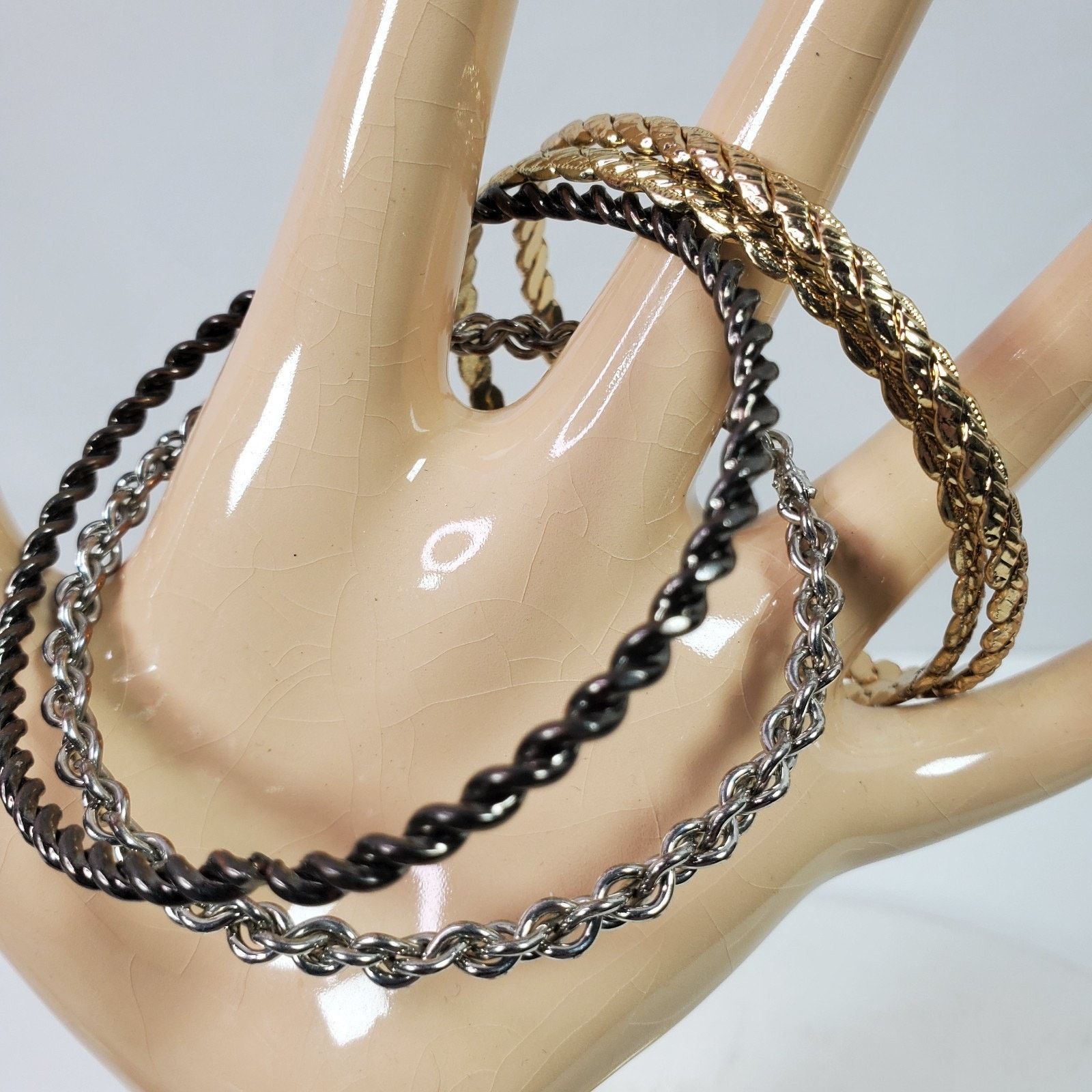 The Unbranded Brand Casual Career 4 Silver Gold Tone Bangles NOS Rope Chain Size ONE SIZE - 1 Thumbnail