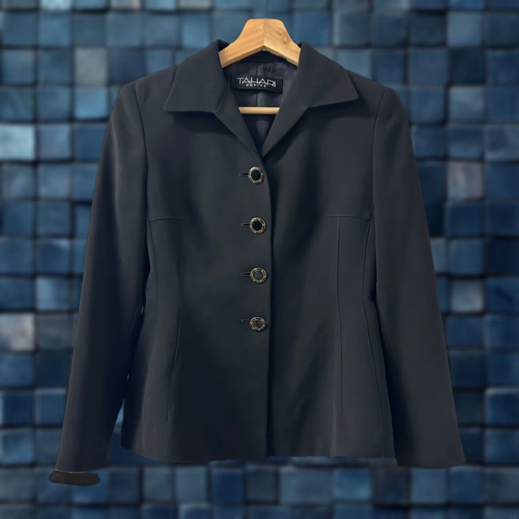 Vintage Tahari Women Petite Arthur S Levine Designer Black ButtonUp Blazer Jacket 2 Size XS / US 0-2 / IT 36-38 - 1 Thumbnail