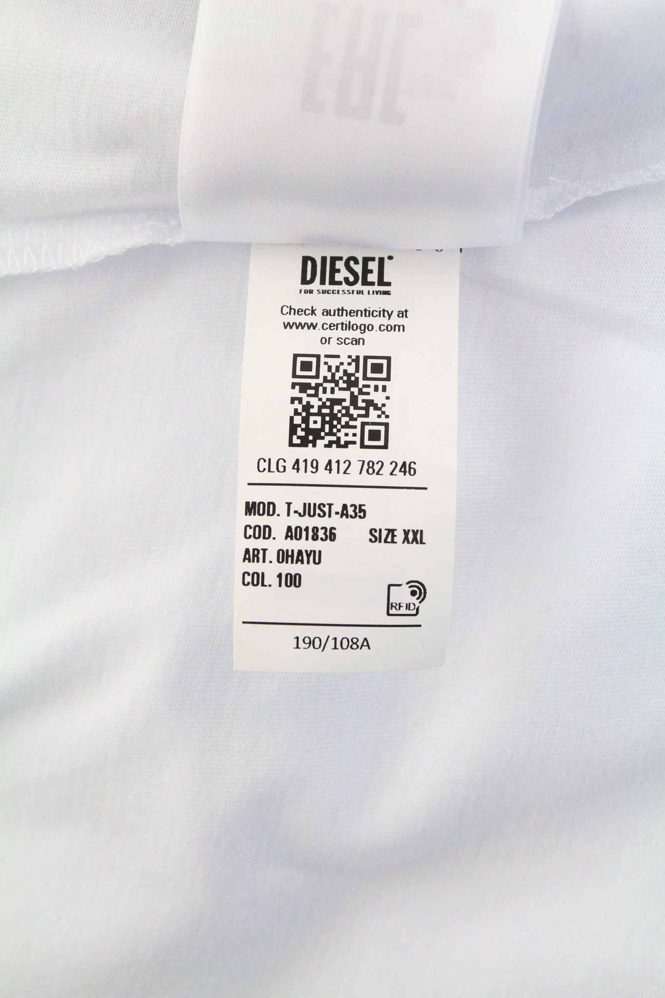 Diesel T-JUST-A35 2XL Short Sleeve Logo White Tee 40255 Size US XXL / EU 58 / 5 - 8 Thumbnail