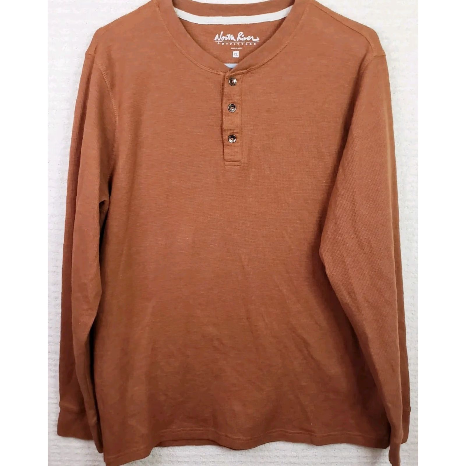 Vintage North River Outfitters Henley Shirt Men’s XL Brown Long Sleeve Button-Up Cotton Size US XL / EU 56 / 4 - 2 Thumbnail