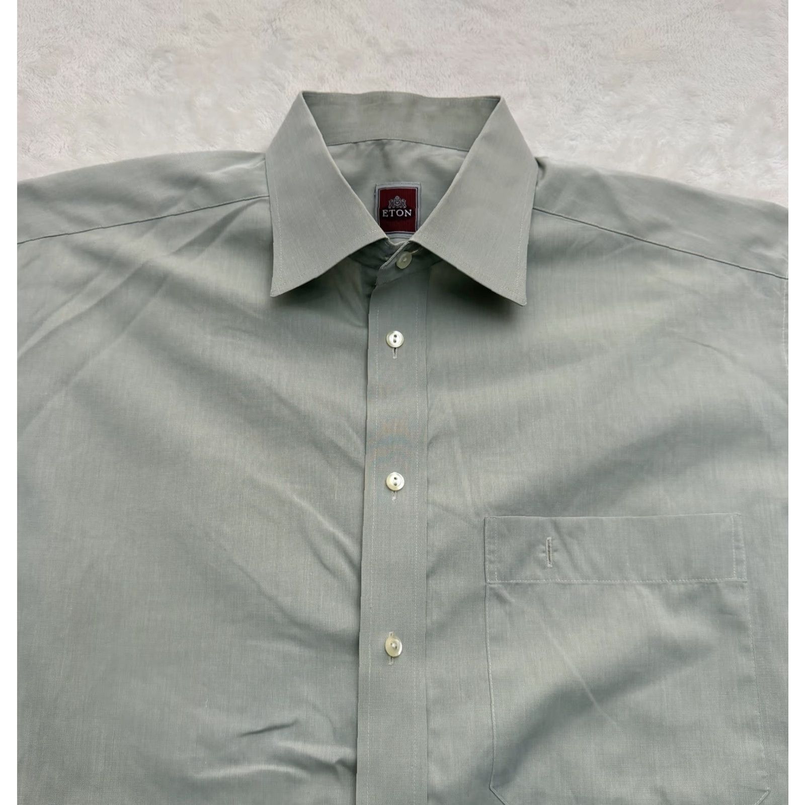 Eton Eton Shirt Mens XL Gray Solid Spread Collar Dress Button Up Size 42R - 2 Thumbnail