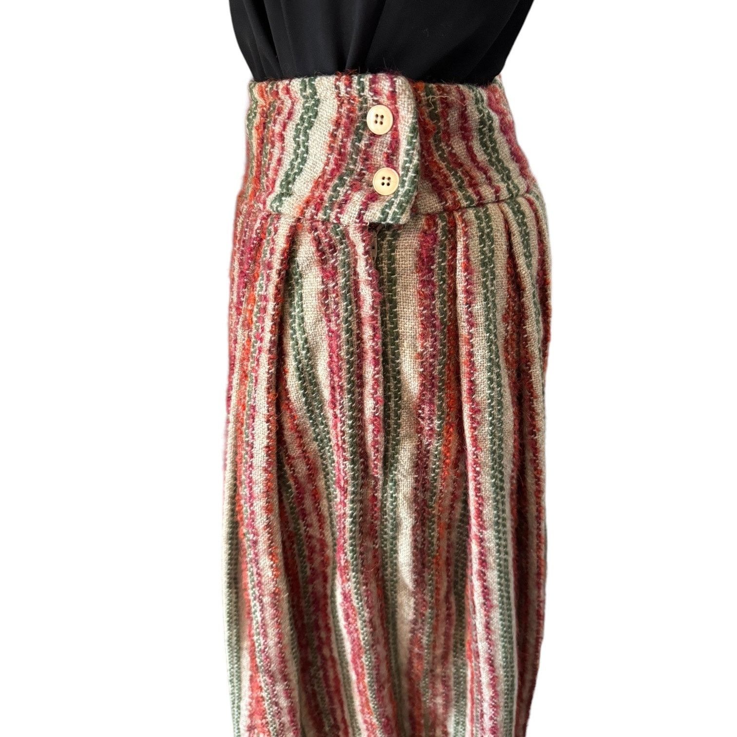 Vintage Vtg high waisted pleated boucle striped midi skirt small Size 27" / US 4 / IT 40 - 15 Thumbnail