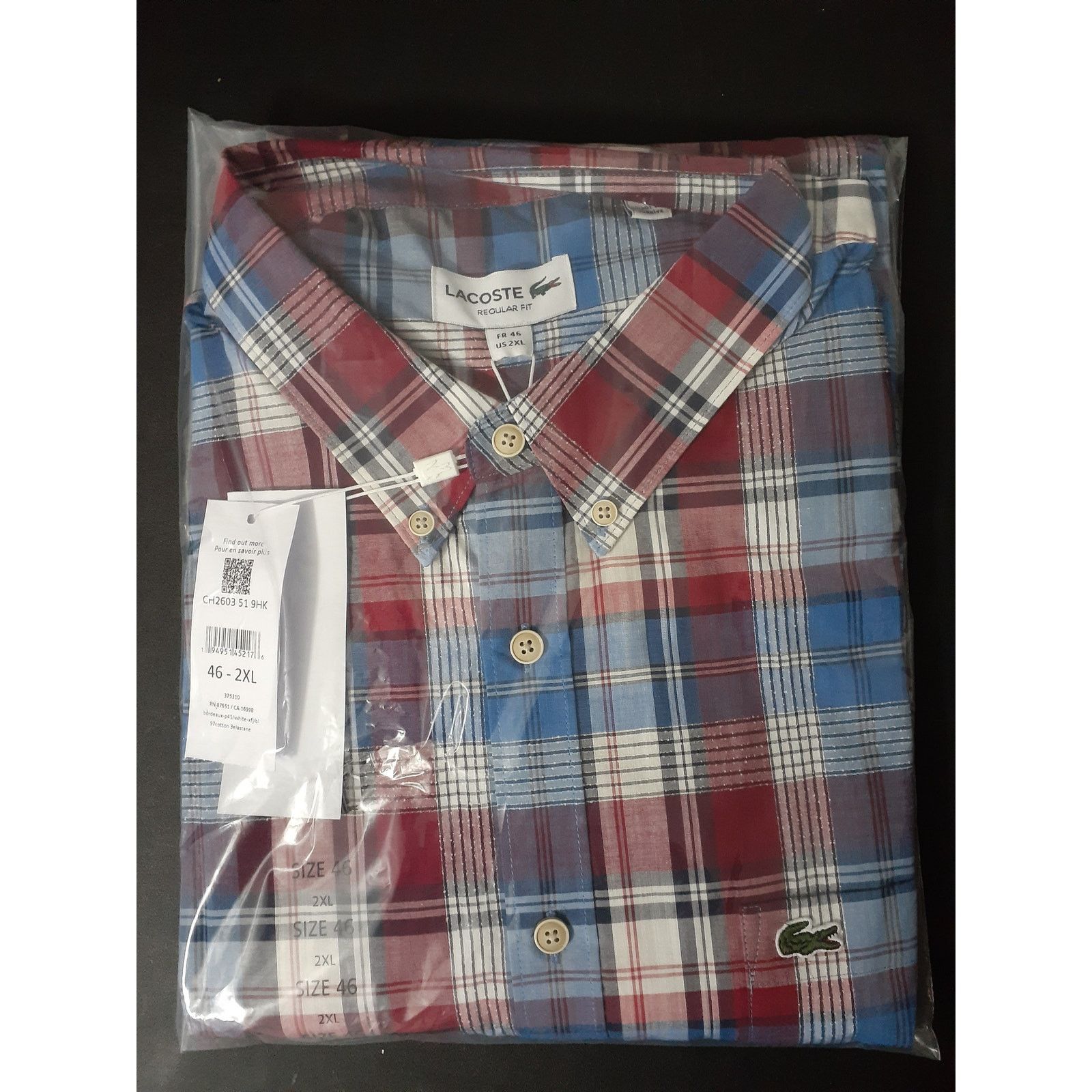 Lacoste Lacoste Mens Long Sleeve Plaid Cotton Button Woven Shirt 2XL Size US XXL / EU 58 / 5 - 2 Thumbnail