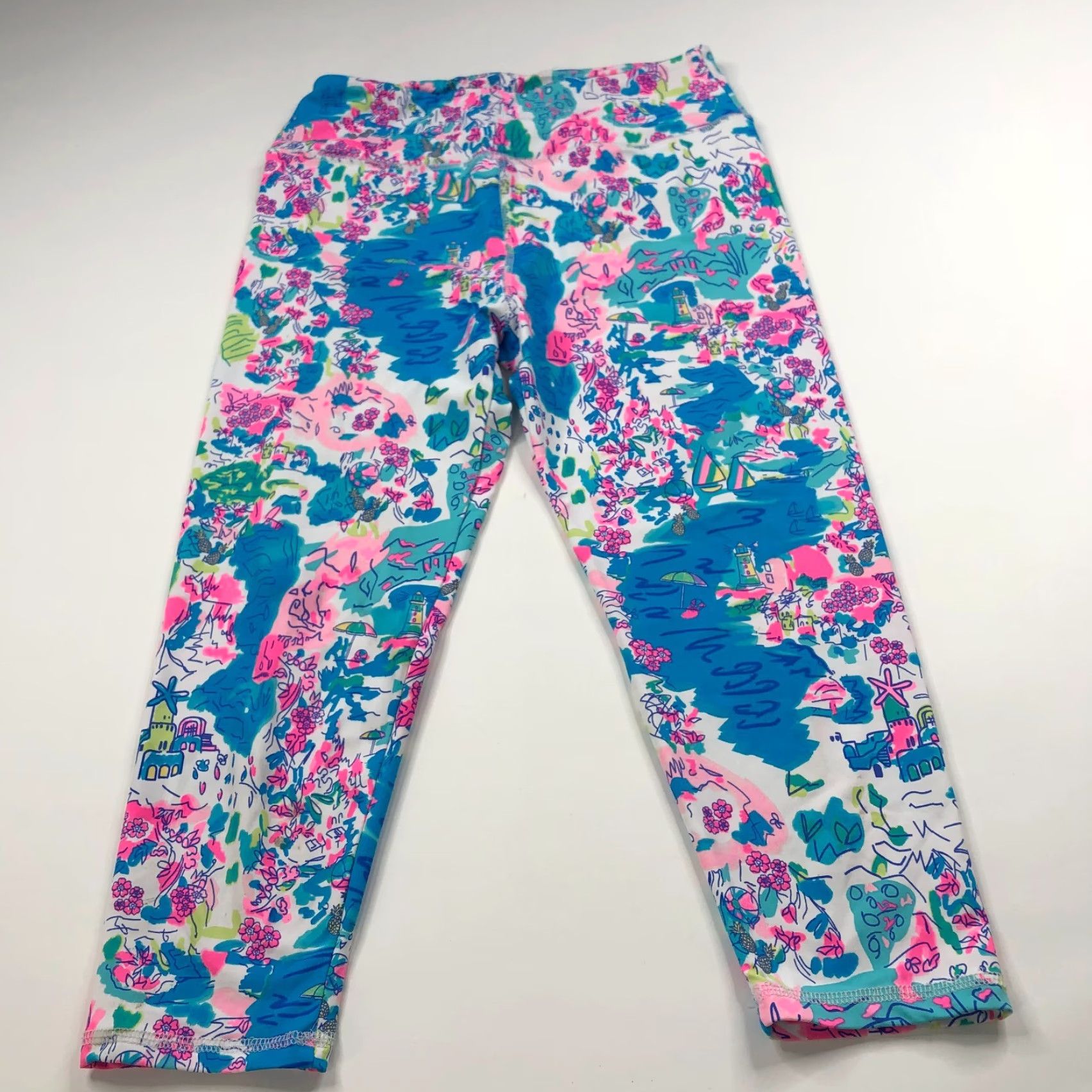 Vintage Lulu B Small (Fit 26W 19L) Athleisure Travel Capri Pants All Over Print Size 28" / US 6 / IT 42 - 2 Thumbnail