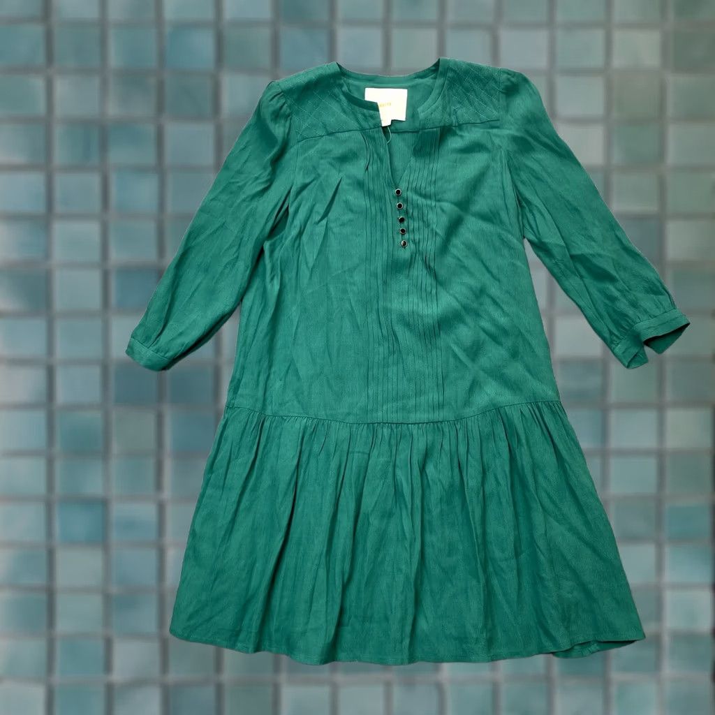 Anthropologie VINTAGE? Maeve Dress Womens Extra Small Green Drop Waist Pleated V Neck Anthropologie Dress Size XS / US 0-2 / IT 36-38 - 1 Thumbnail
