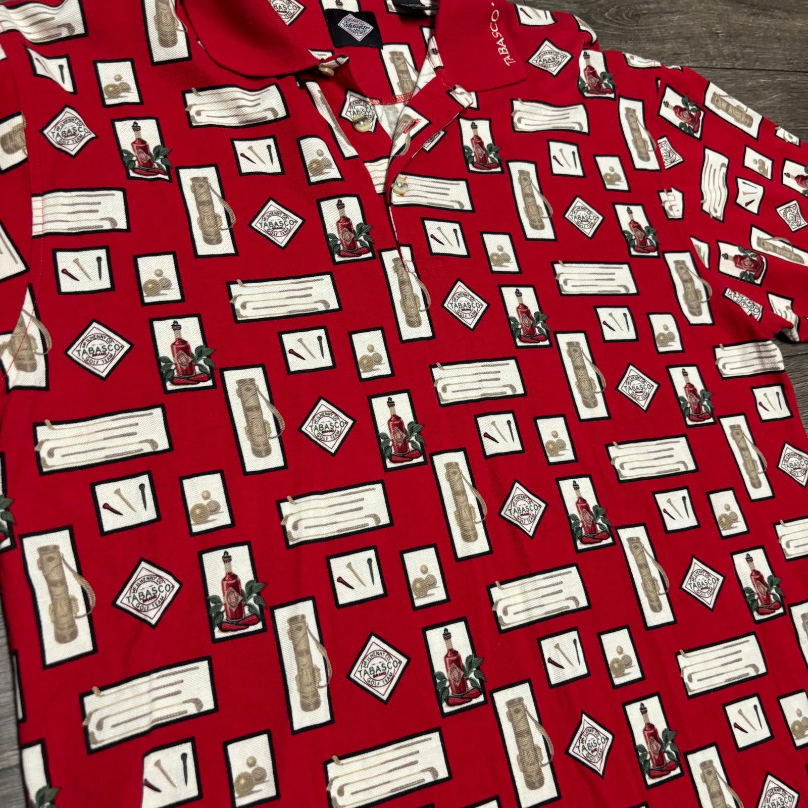 Tabasco × Vintage Vtg Tabasco Hot Sauce Red AOP Golf Polo Shirt Sz M 90s Size US M / EU 48-50 / 2 - 2 Thumbnail