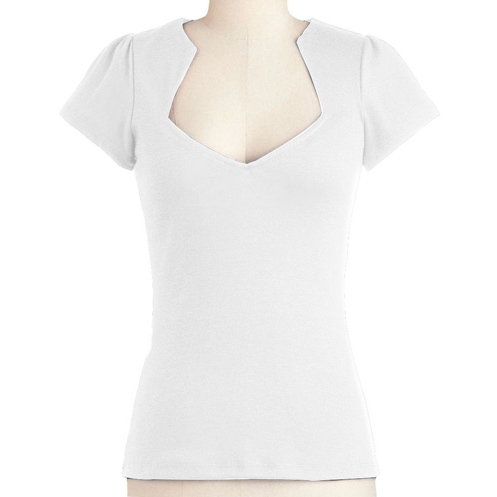 Other 50's Vintage Top V Neck Short Sleeve Fitted Tee White Size XL / US 12-14 / IT 48-50 - 1 Thumbnail