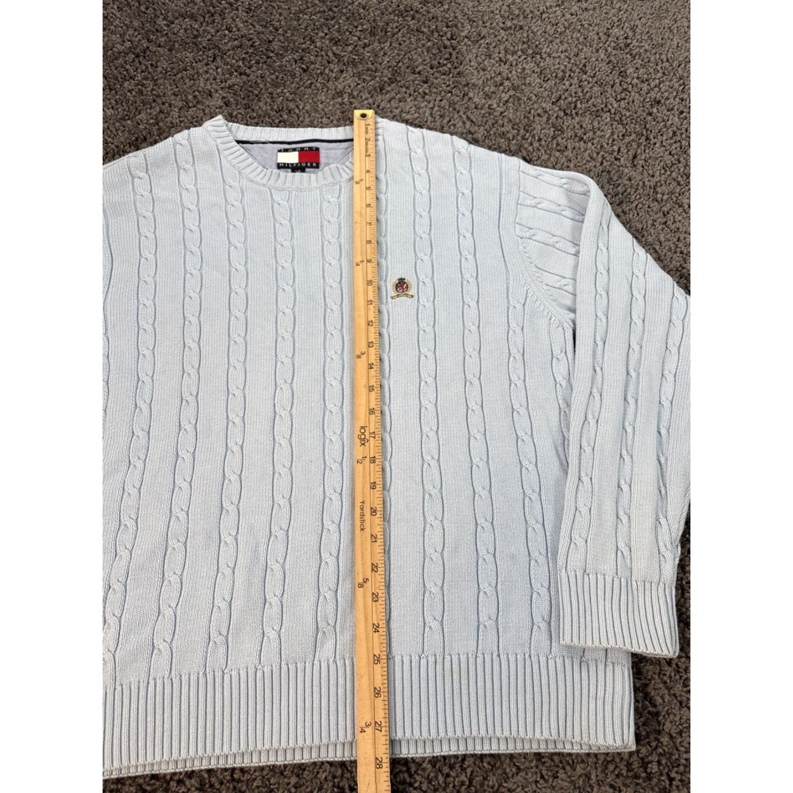 Tommy Hilfiger VINTAGE Tommy Hilfiger Sweater Mens L Cable Knit Crewneck Cotton Blue Pullover Logo Size US L / EU 52-54 / 3 - 2 Thumbnail