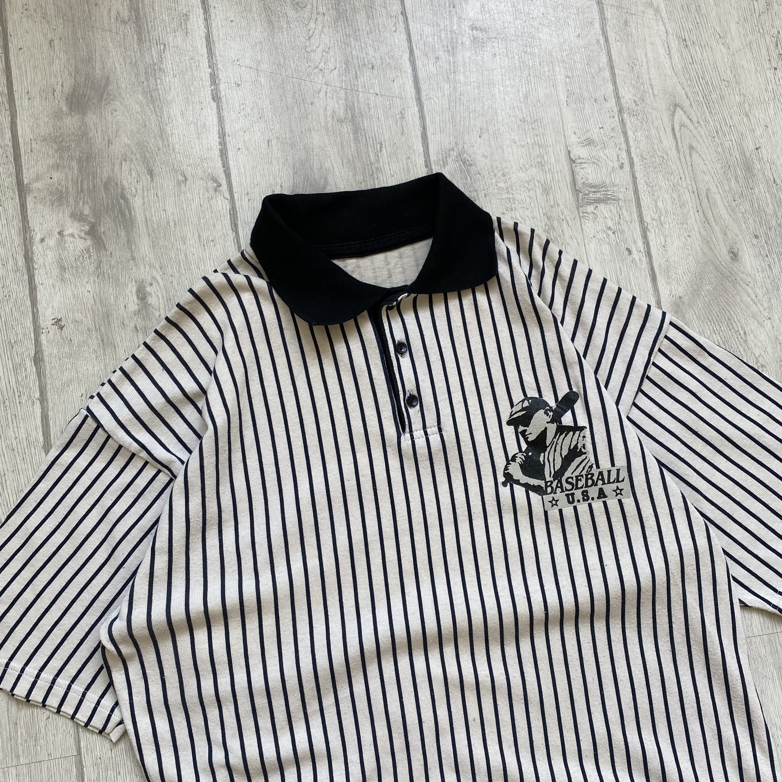 MLB Vintage 90s USA baseball jersey Striped Polo Mlb yankees Size US L / EU 52-54 / 3 - 3 Thumbnail