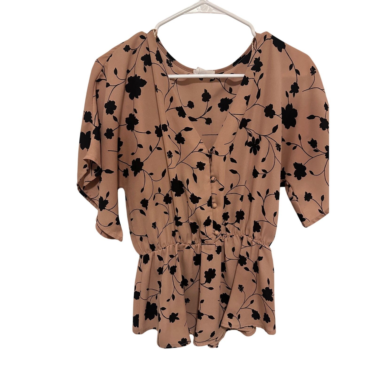 Other Sienna Sky Pink Floral Short Sleeve V-Neck Button Blouse Size M / US 6-8 / IT 42-44 - 7 Thumbnail