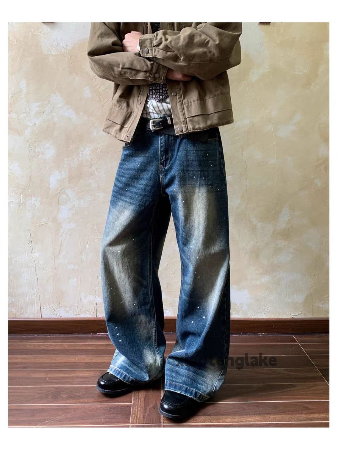 Jean xz vintage washed faded wide Leg flared hiphop jeans Size US 32 / EU 48 - 6 Thumbnail
