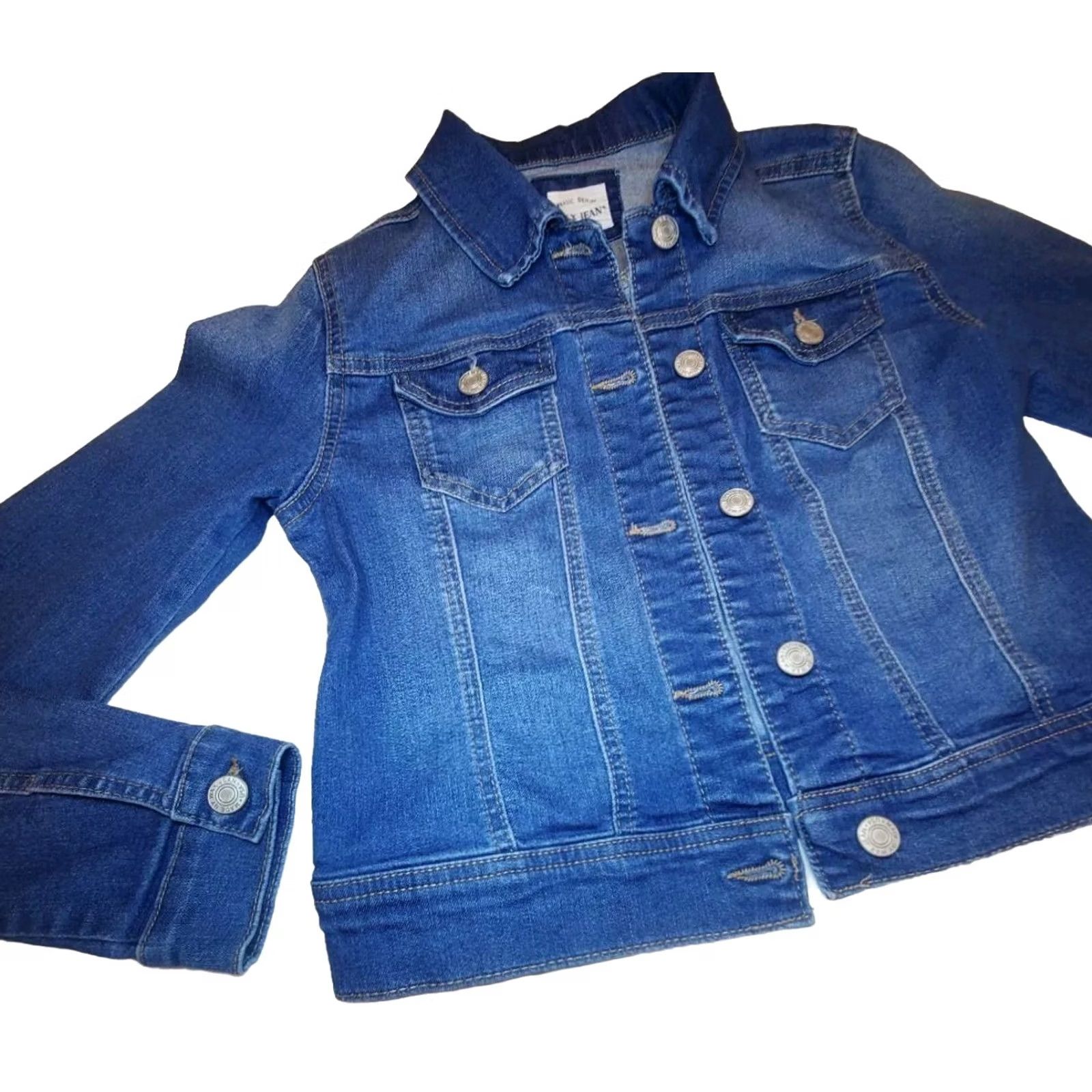 Denime VINTAGE Denim Trucker Style Jacket Junior Size Small WAX JEAN Distressed Blue Size 28" / US 6 / IT 42 - 2 Thumbnail