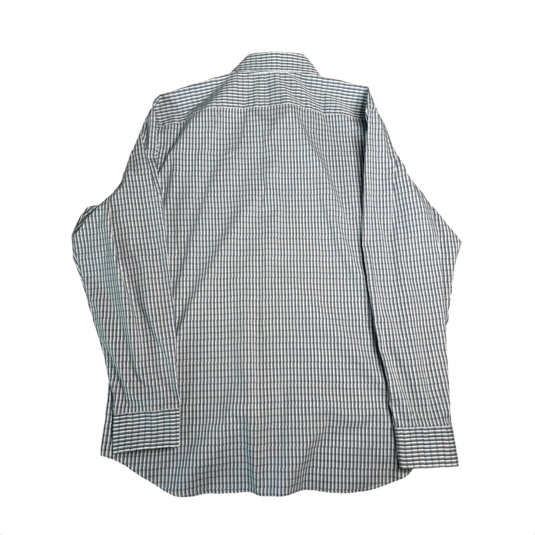Banana Republic Dress Shirt Slim Fit XL Long Sleeve Plaid Button-Down Blue  White, Mens, Button-Down, Business Casual White/Blue Shirt