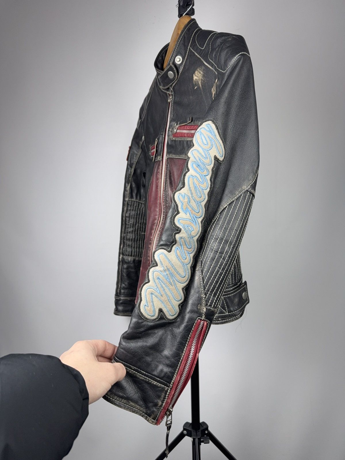 Mustang 00s Mustang Faded Leather Biker Jacket Vintage Racing Moto Size M / US 6-8 / IT 42-44 - 8 Thumbnail