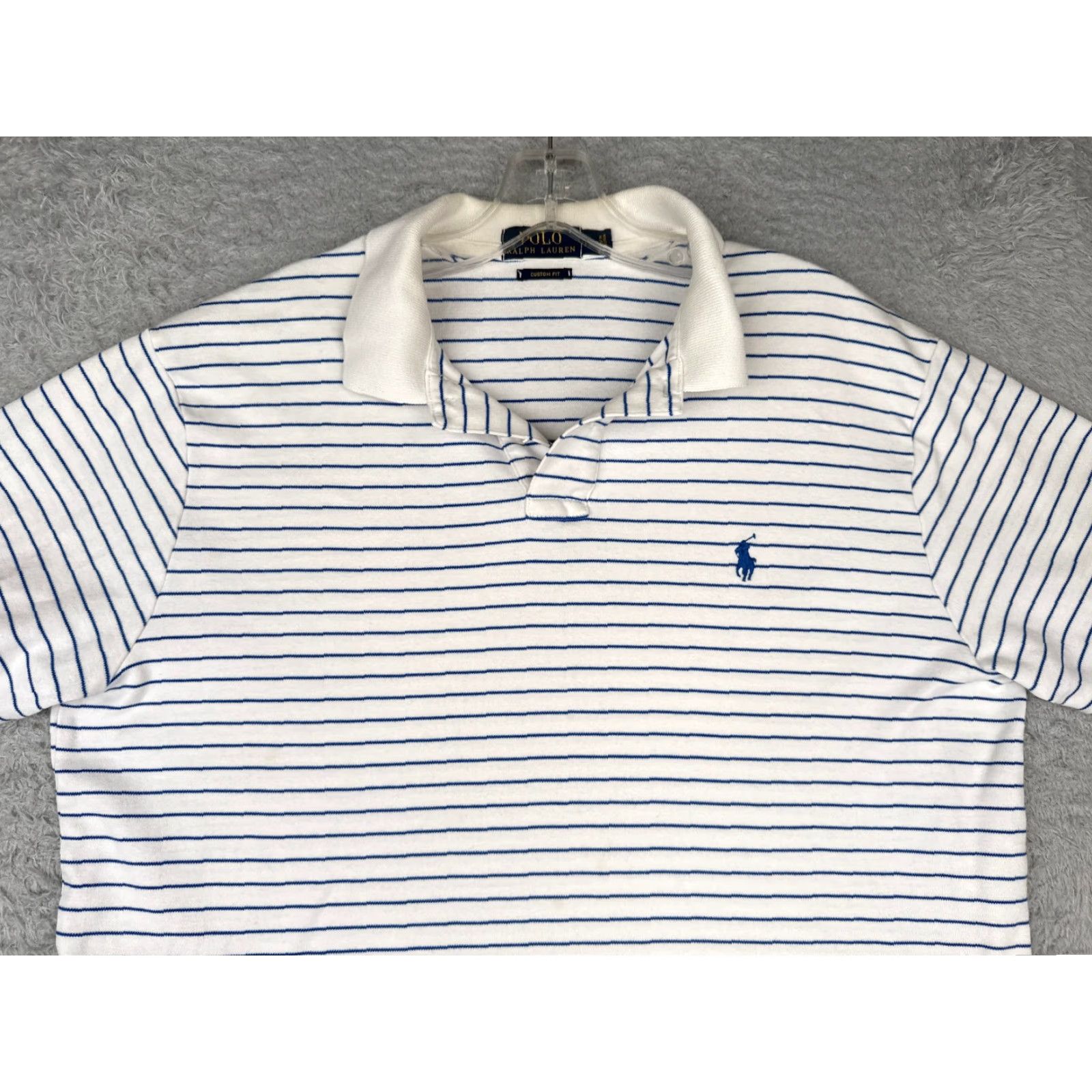 Ralph Lauren VINTAGE Polo Ralph Lauren Shirt Men Large Blue White Stripe 100% Cotton Slim Fit Short Sleeve 40" Chest Mens Size US L / EU 52-54 / 3 - 4 Thumbnail