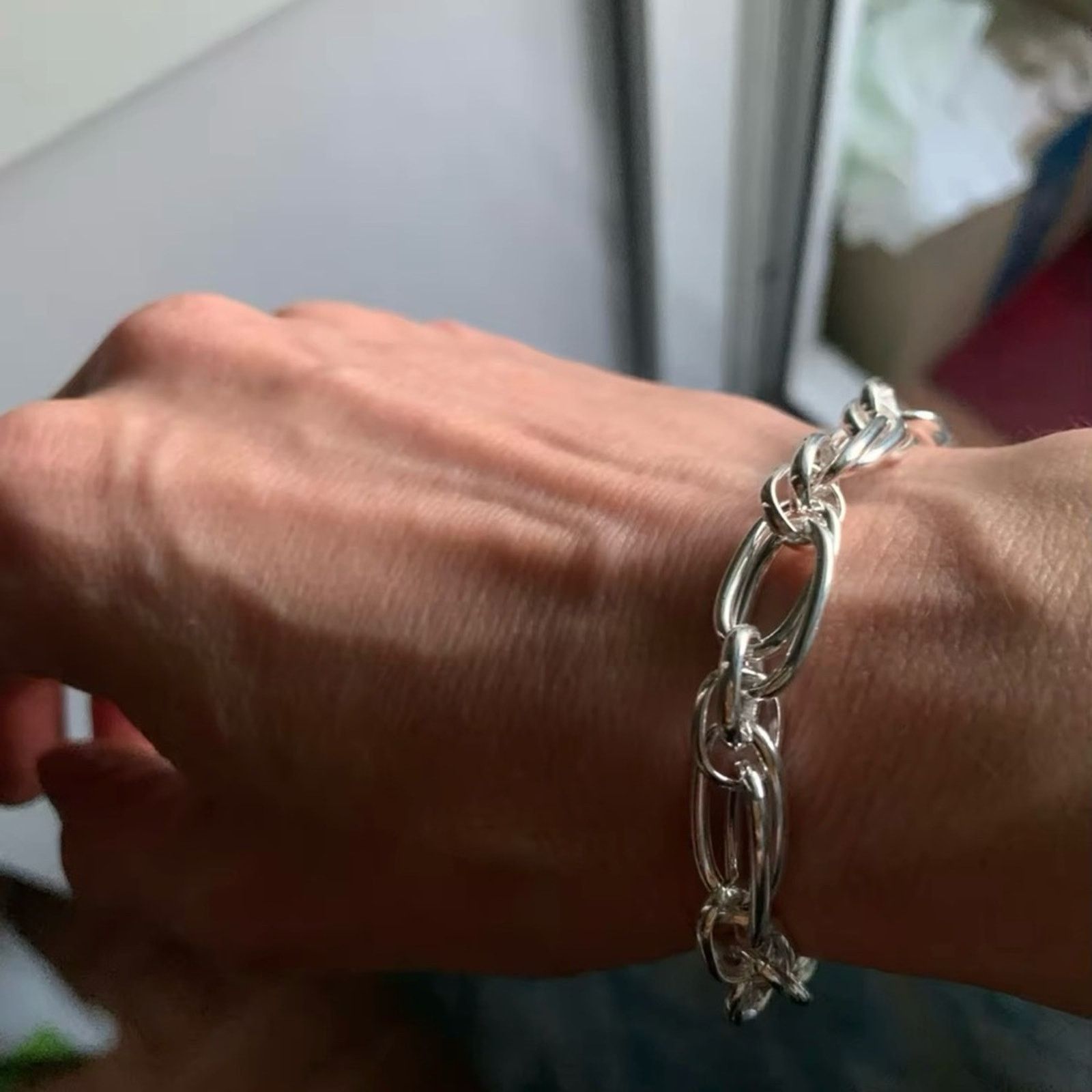 Other Sterling Silver Thick Double Chain Bracelet Size ONE SIZE - 5 Thumbnail