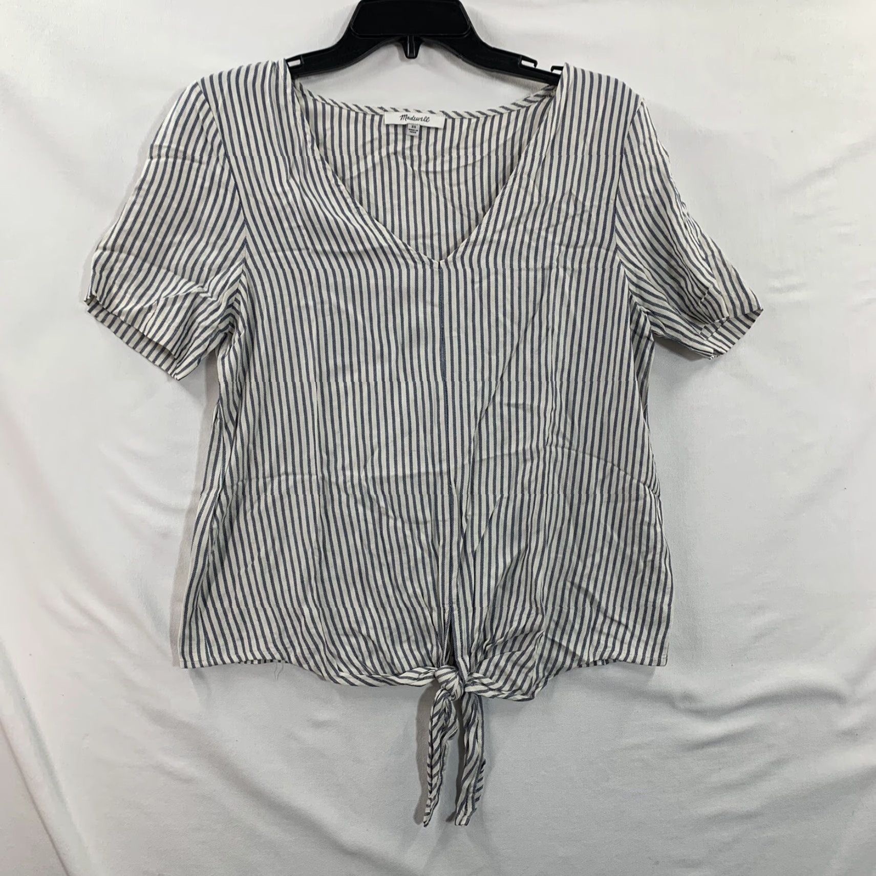 Madewell Madewell Shirt Women's XS Blue White Striped V Neck Short Sleeve Top Size XS / US 0-2 / IT 36-38 - 2 Thumbnail