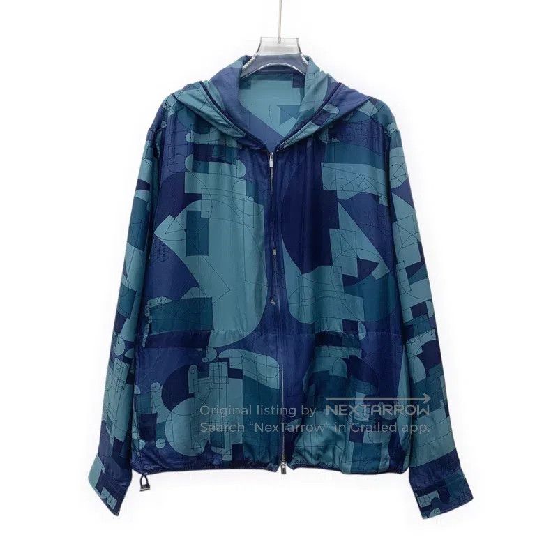 Hermes Hermes Dark Blue Geometric Pattern Patched Silk Hooded Zip Size M / US 6-8 / IT 42-44 - 1 Thumbnail