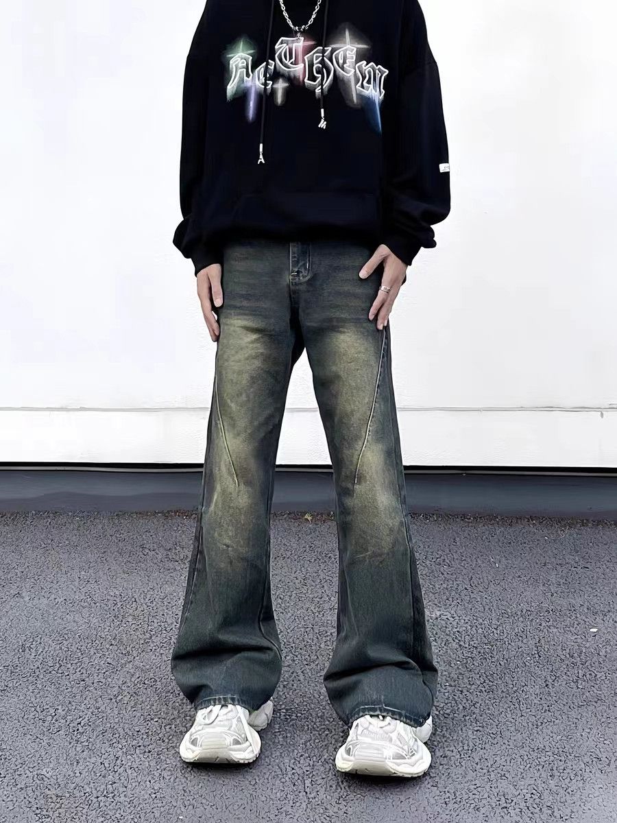 Retro high street draped micro-flared loose jeans