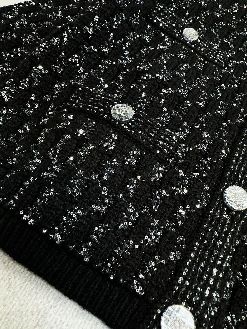 Chanel CHANEL 21K Black Sequin Knit Cardigan Size M / US 6-8 / IT 42-44 - 3 Thumbnail