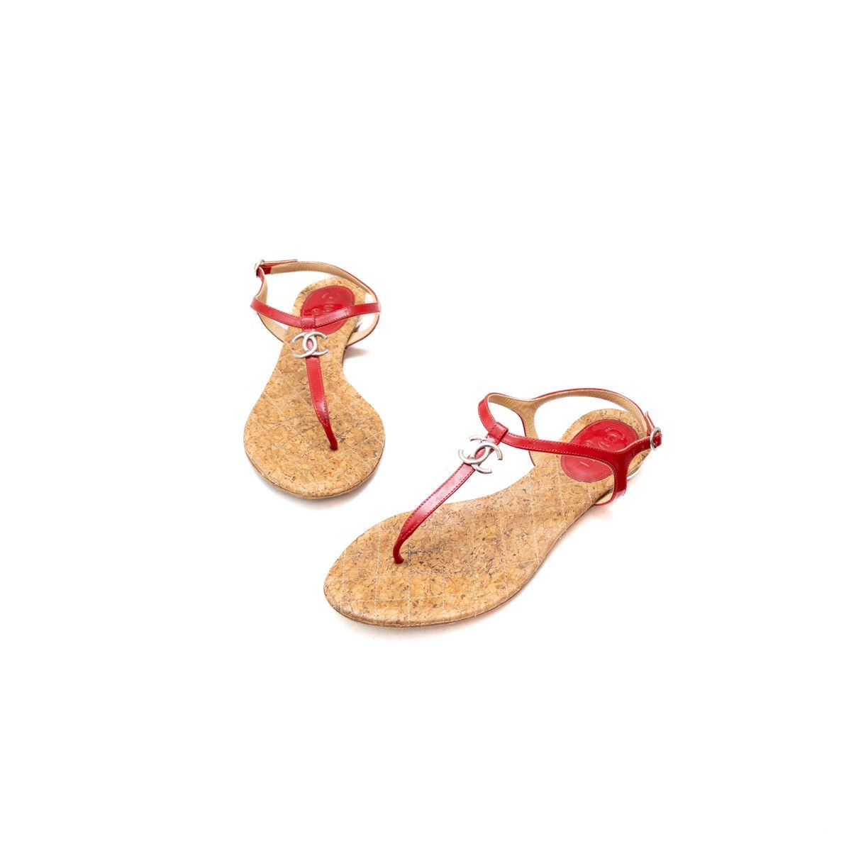 Chanel Chanel Red Patent Leather CC T-Strap Thong Flat Sandals sz7 Size US 7 / IT 37 - 4 Thumbnail