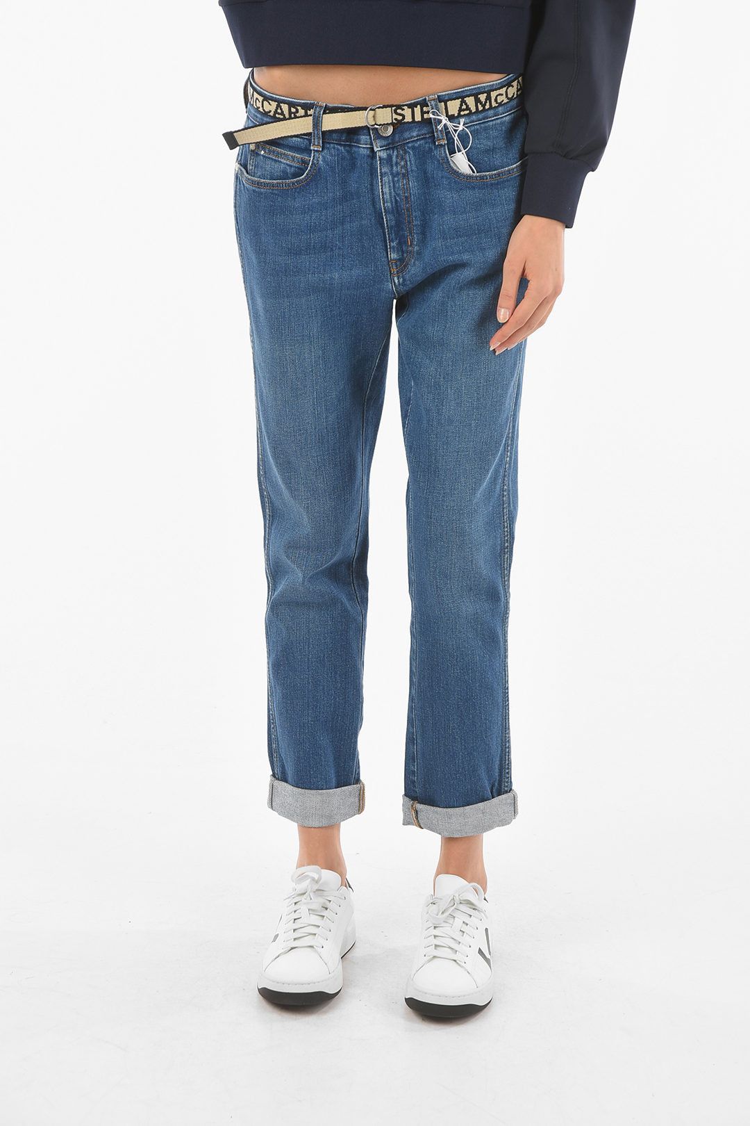 Stella McCartney og1mm0824 Logoed Belt Straight Fit Denim in Blue Size 27" / US 4 / IT 40 - 1 Thumbnail