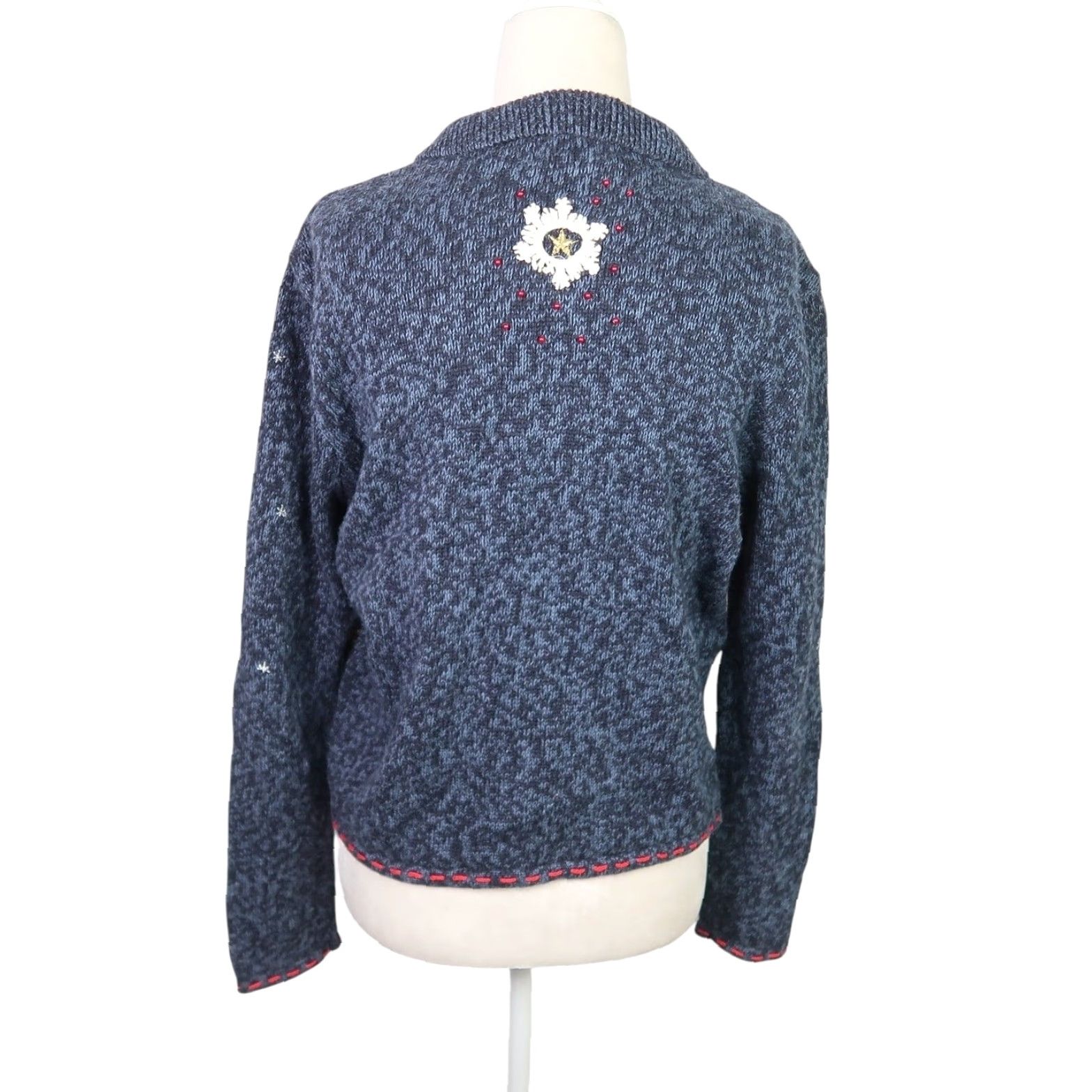 Vintage VINTAGE Designers Originals navy blue Christmas patchwork Cardigan S Women Long Sleeve Knit Cotton Ramie Christmas 90s Sweater Size S / US 4 / IT 40 - 4 Thumbnail