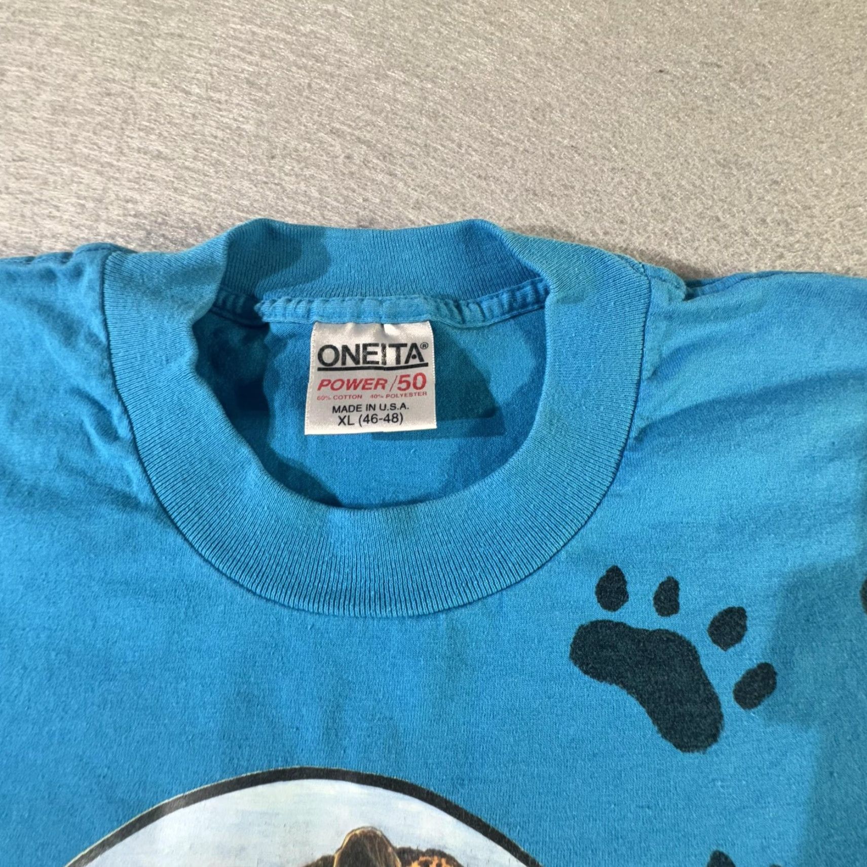 Vintage VINTAGE Oneita Endangered Leopard Shirt Mens XL Blue 90s Graphic Print Animal Wildlife Crew Neck Short Sleeve Cotton Blend Polyester Size US XL / EU 56 / 4 - 5 Thumbnail