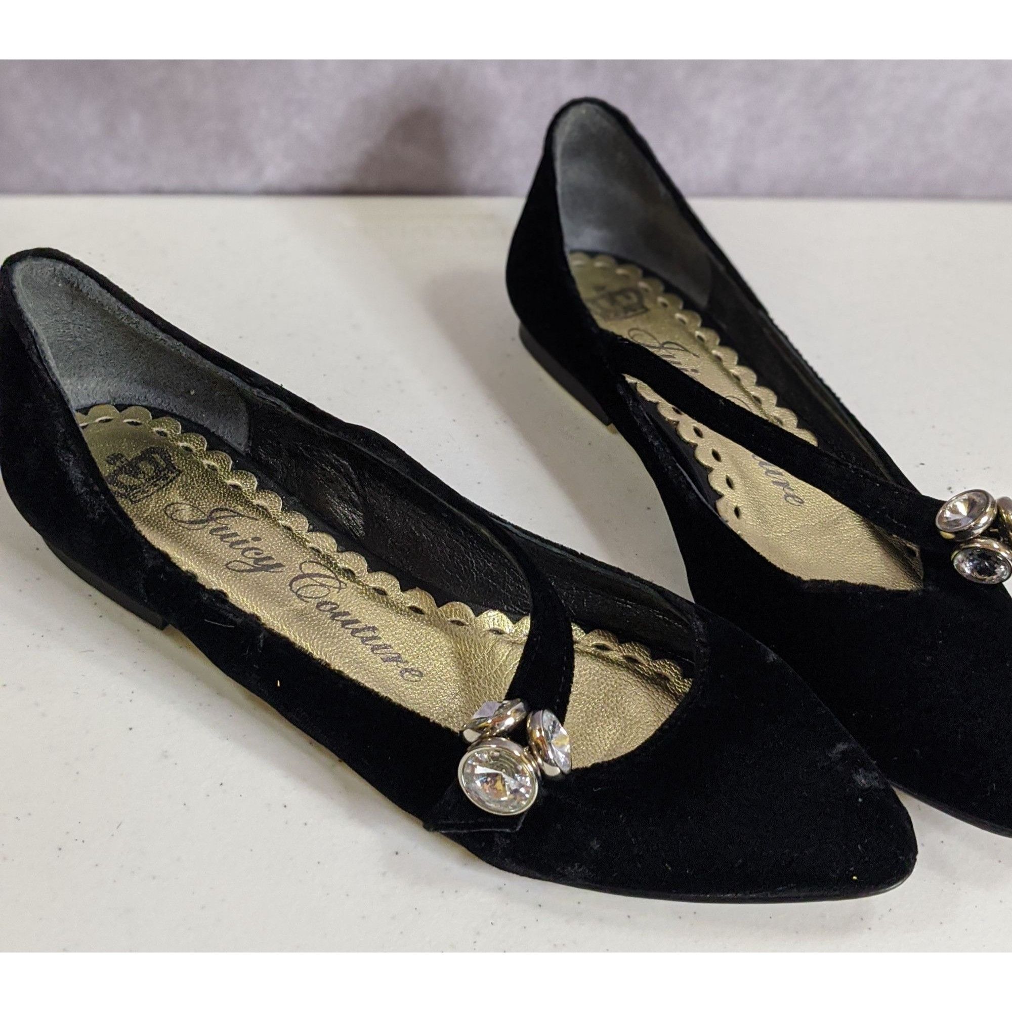 Juicy Couture Juicy Couture Black Velvet Rhinestone Embellished Flats Size Size US 6.5 / IT 36.5 - 3 Thumbnail