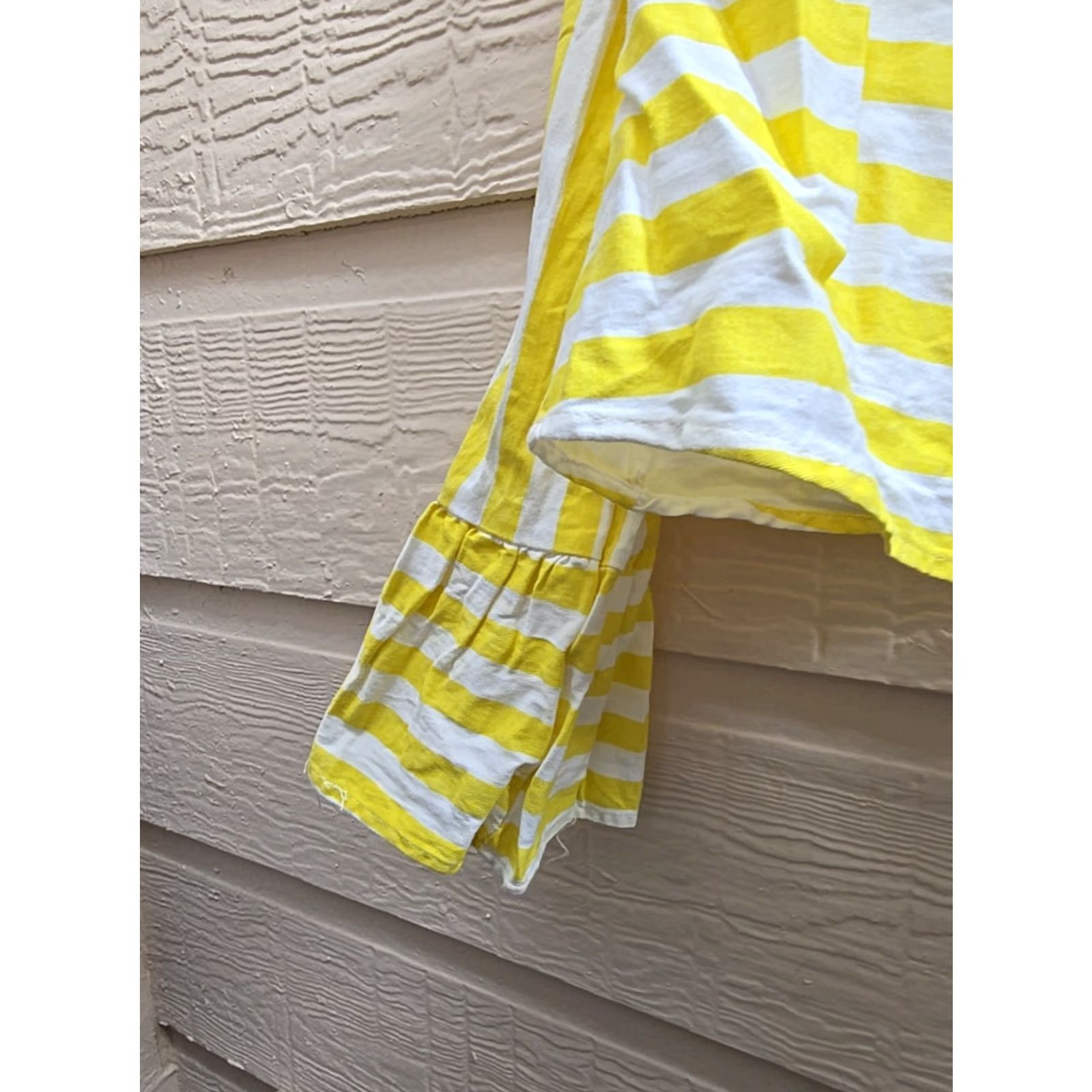 Bell VINTAGE Yellow White Striped 3/4 Bell Sleeve Open Back Ties Blouse Shirt Top Sz M Size M / US 6-8 / IT 42-44 - 3 Thumbnail