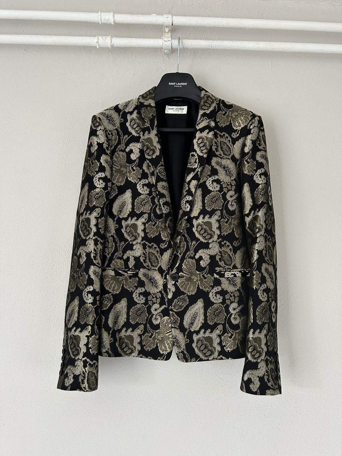 image of Saint Laurent Paris Ss18 Floral Embroidered Blazer Jacket in Black/Gold, Men's (Size Small)