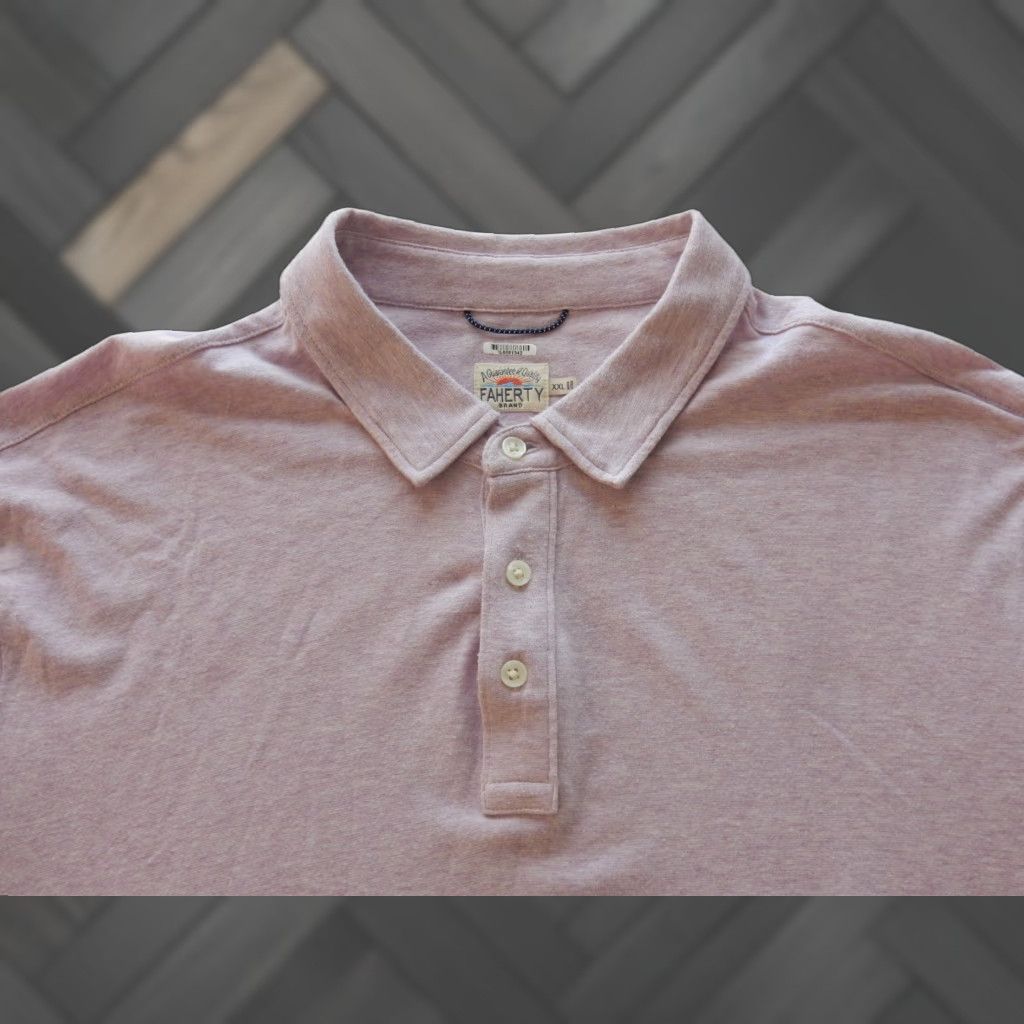 Faherty Faherty Polo Shirt Men XL Pink Solid Short Sleeve Cotton Mens XXL Regular Size 25in Chest 20in Shoulder 32in Length Size US XL / EU 56 / 4 - 1 Thumbnail