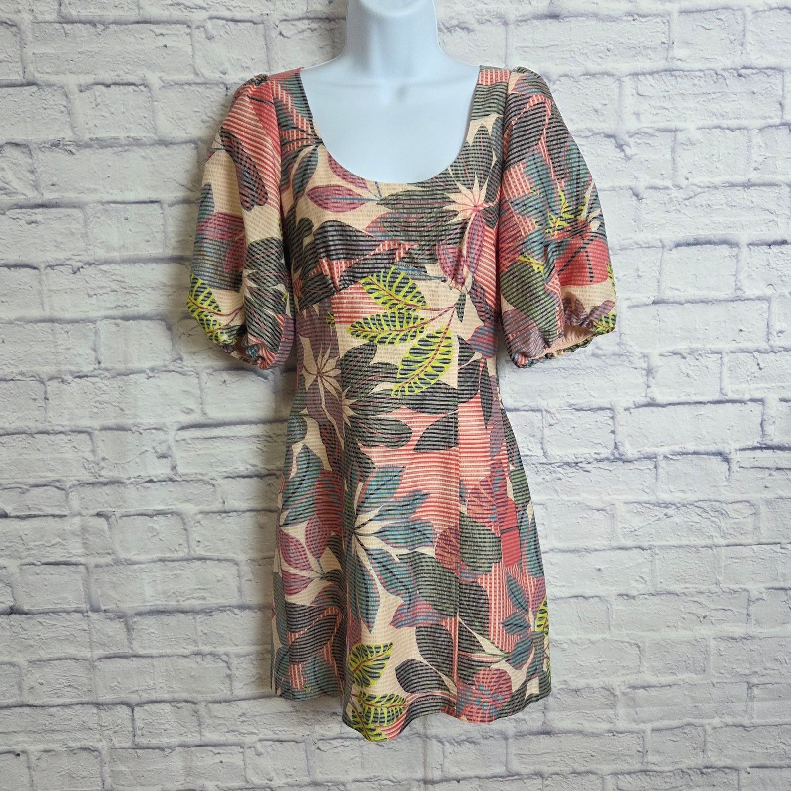 Parker Parker 0 Silk Blend Tropical Print Puff Sleeve Mini Dress Size XS / US 0-2 / IT 36-38 - 1 Thumbnail