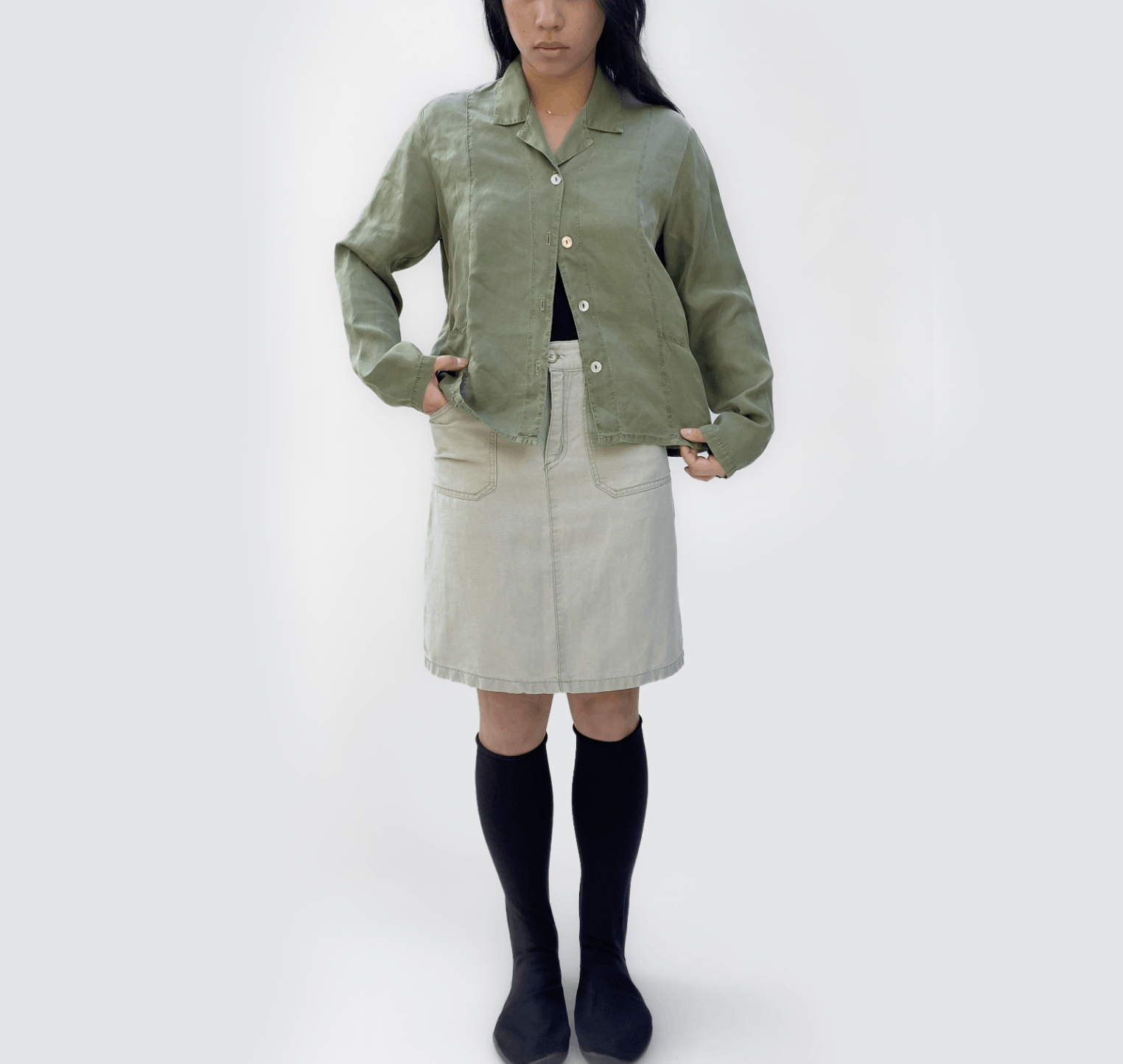 Vintage Khaki Green Utility Skirt - ANGELS Size 28" / US 6 / IT 42 - 1 Thumbnail
