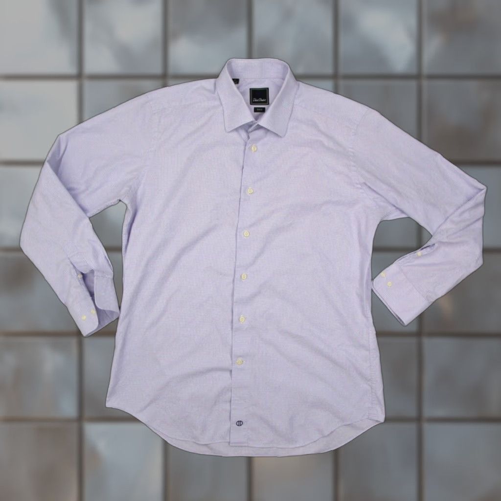 David Donahue David Donahue Mens Dress Shirt Slim Purple Check Long Sleeve Button Up 100% Cotton 17 Neck 34/35 Size Regular Wide Men's Shirt Size 34R - 1 Thumbnail