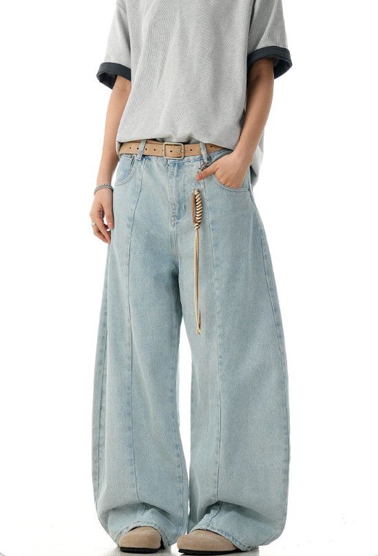 Jean Men's loose straight wide-leg casual blue scimitar jeans Size US 32 / EU 48 - 2 Thumbnail